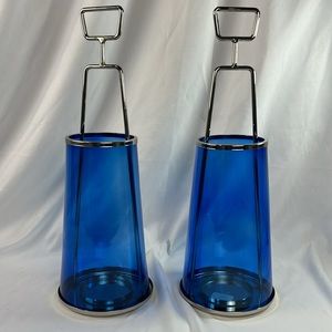 Pottery Barn Blue Glass Candle Holders Set of 2